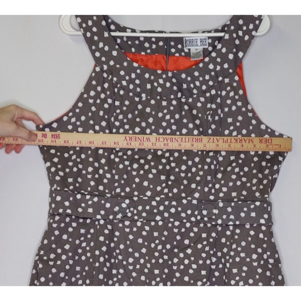 Robbie Bee Sleeveless Dress 18 Gray Polka Dot A-Line Pocket Zip Pinup Old Money - Picture 6 of 11